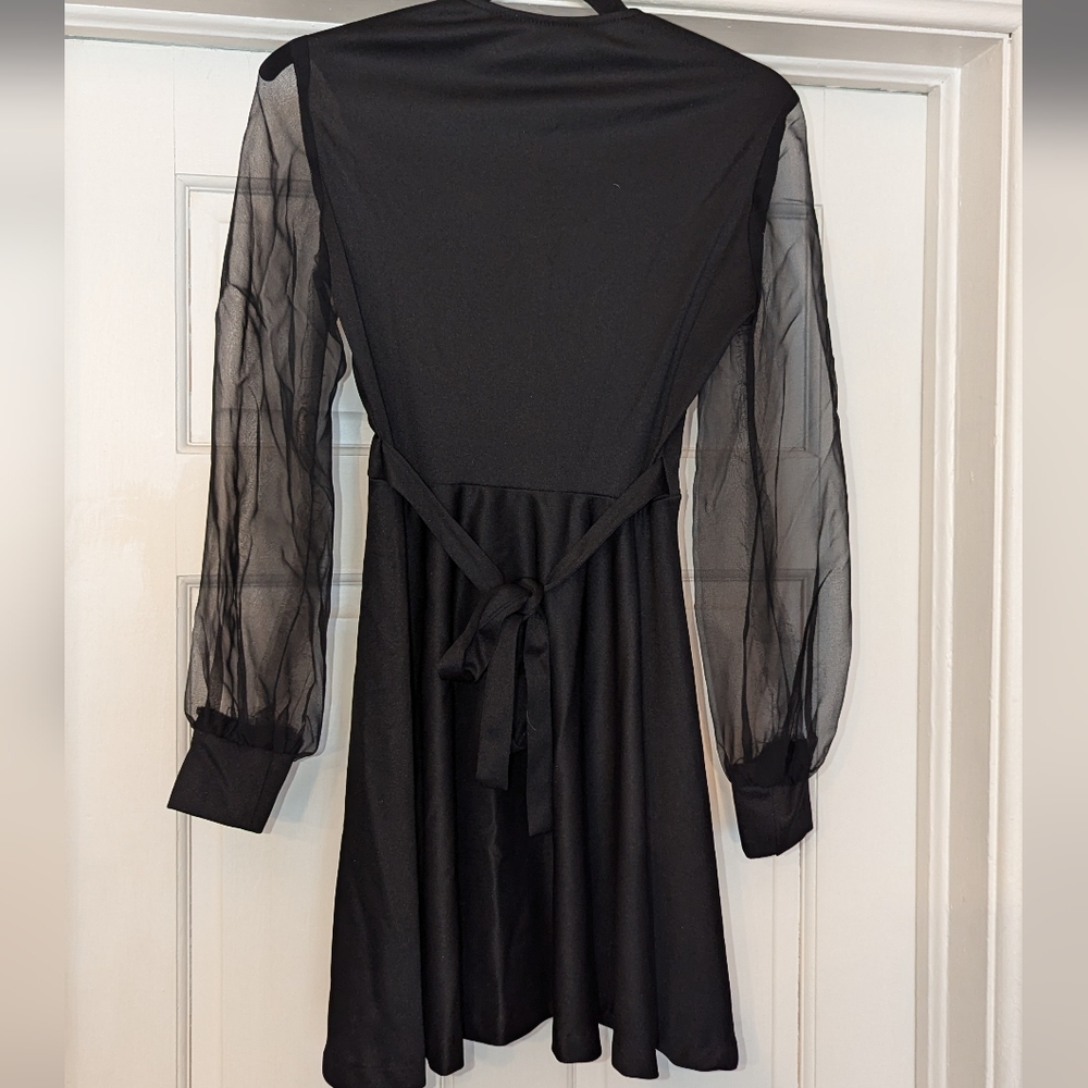 Vtg Mid Century Goth Dress 60s 70s Mod Black Xs - Picture 3 of 10